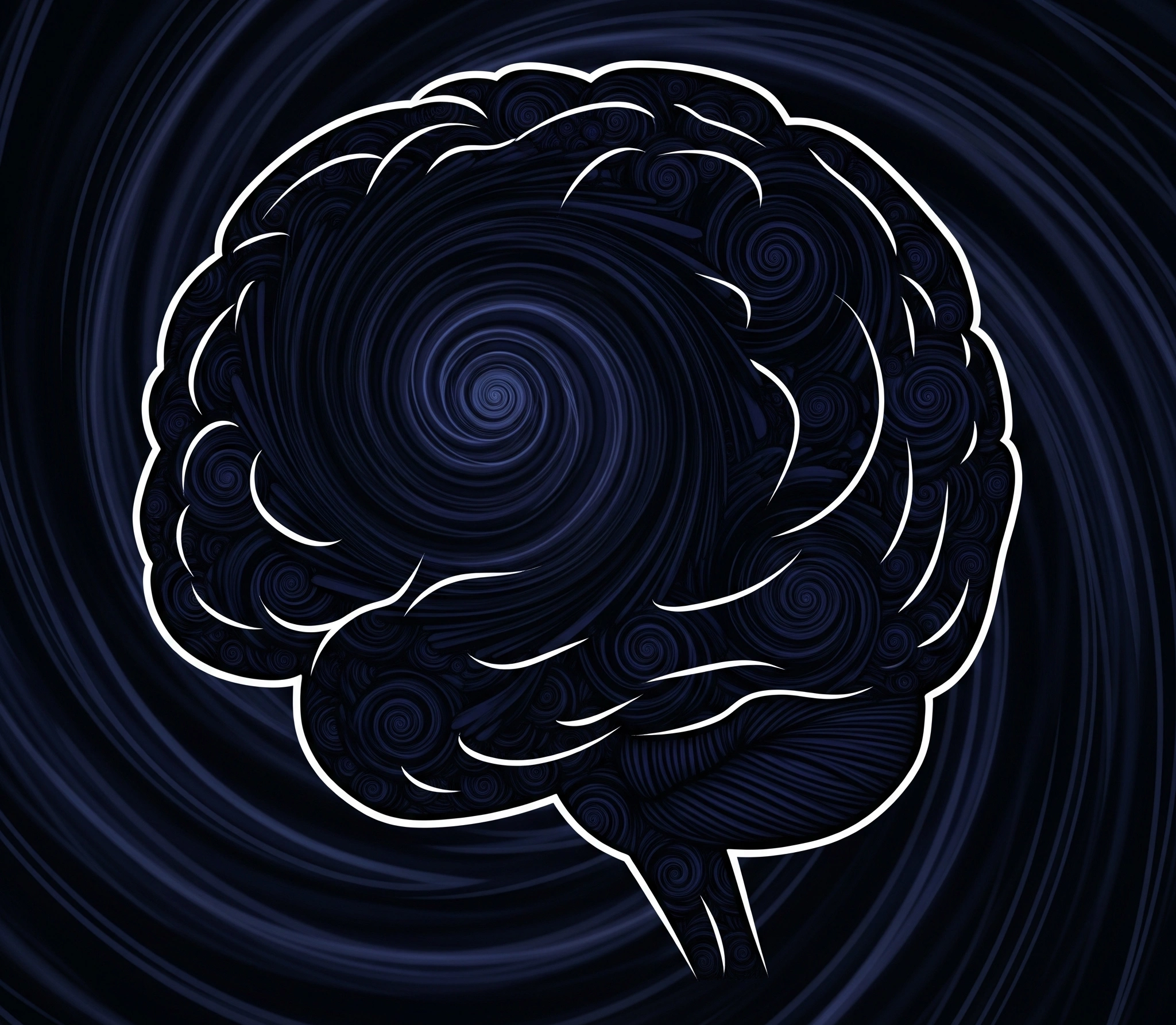 A stylized illustration of a brain or mind with dark, swirling patterns, representing deep, perhaps anxious, philosophical thought.