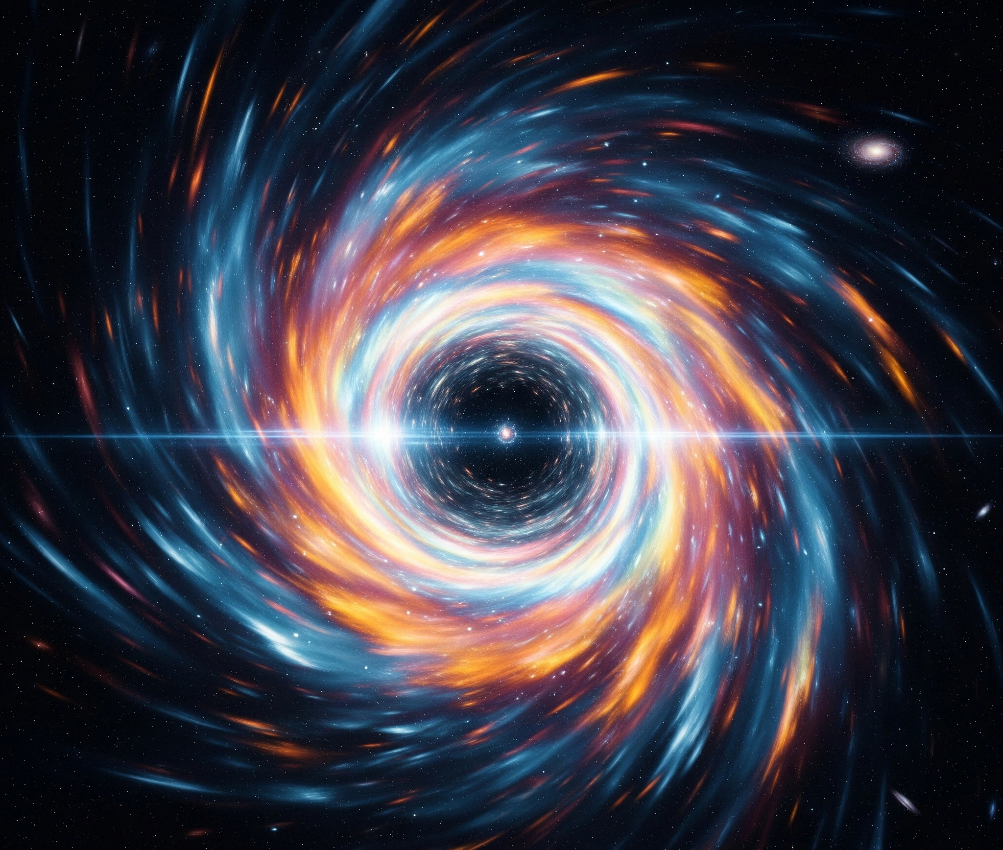 An abstract depiction of a wormhole or distorted spacetime, symbolizing time dilation and cosmic travel in Interstellar.